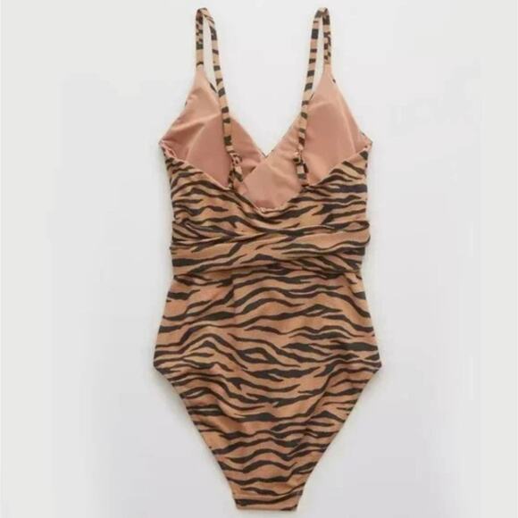 Aerie One Piece Cutout Zebra Print Wrap Tie Waist‎ Swimsuit Size Medium New!!! - Picture 2 of 12